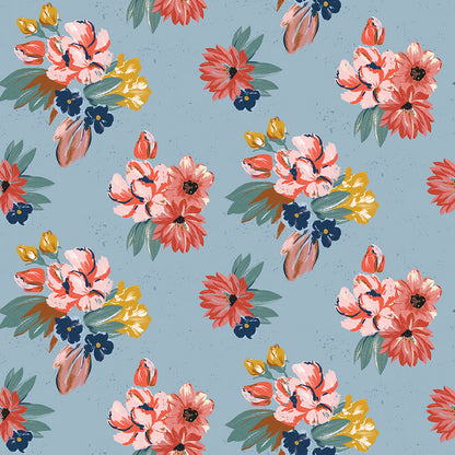 Wild Rose Floral Blue Fabric - By the yard