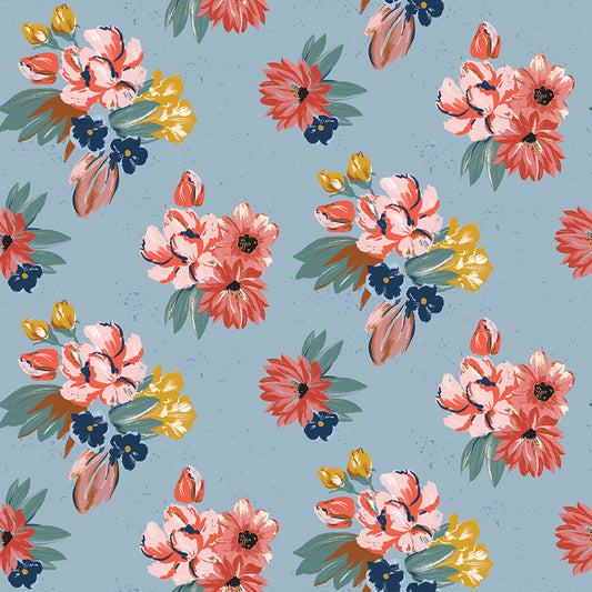 Wild Rose Floral Blue Fabric - By the yard