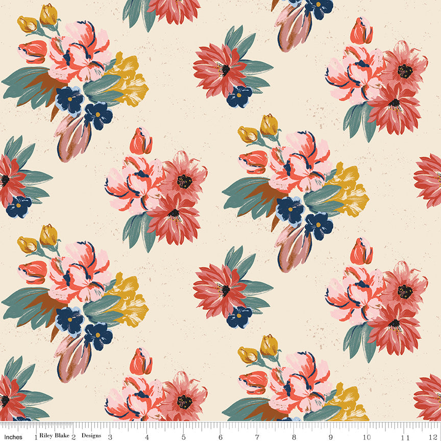 Wild Rose Floral Cream Fabric - By the yard