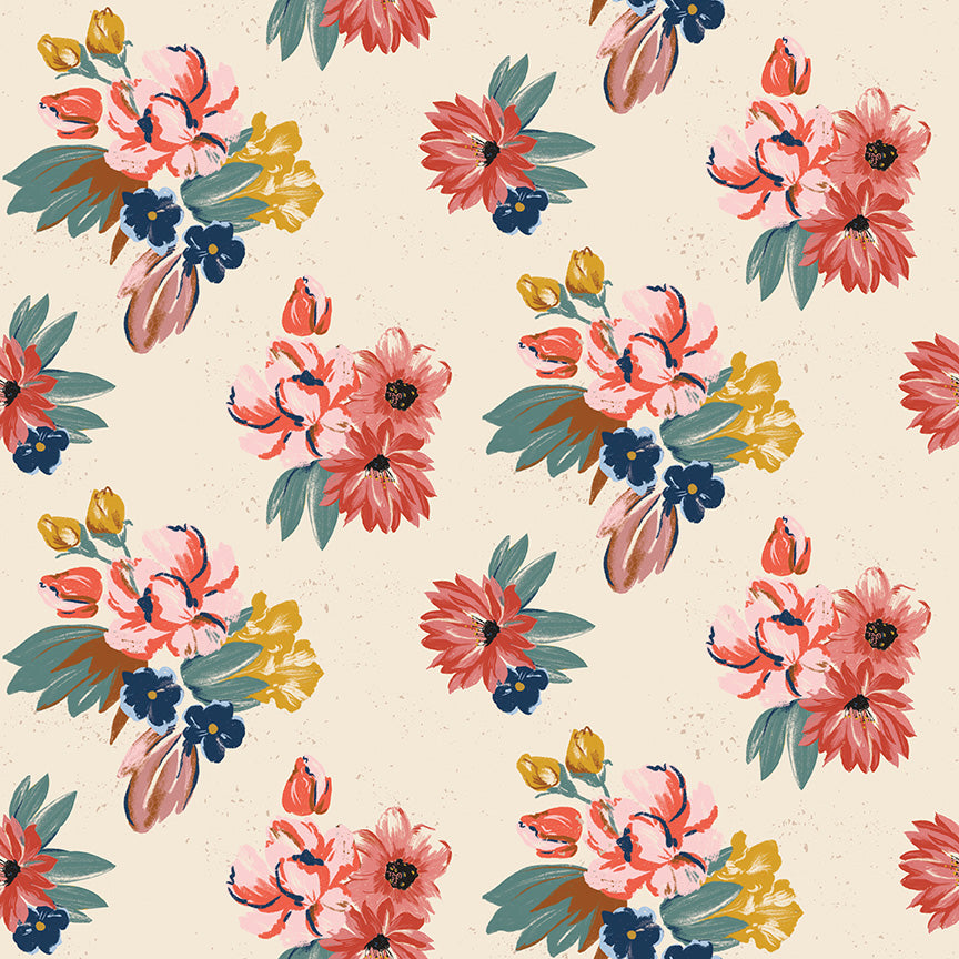 Wild Rose Floral Cream Fabric - By the yard