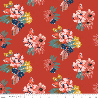 Wild Rose Floral Red Fabric - By the yard