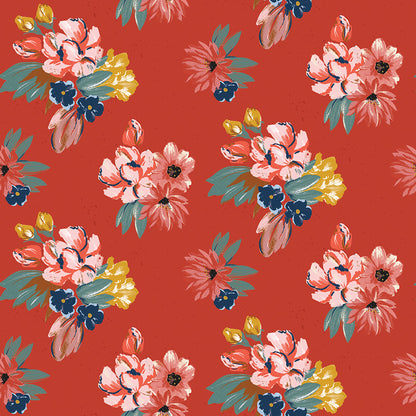 Wild Rose Floral Red Fabric - By the yard