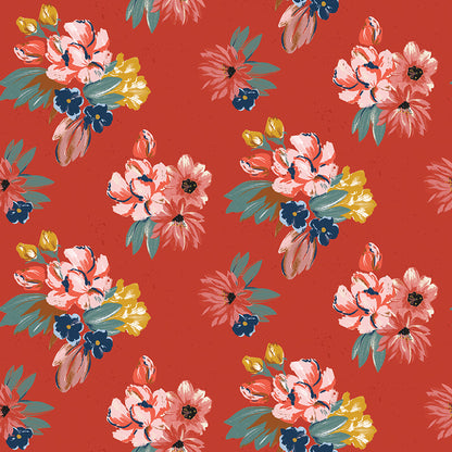 Wild Rose Floral Red Fabric - By the yard