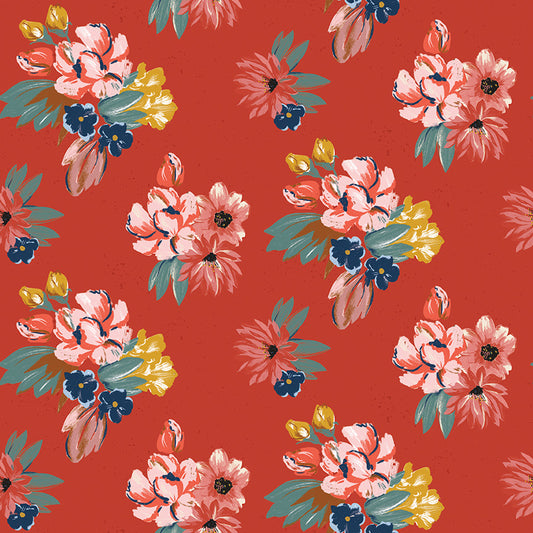 Wild Rose Floral Red Fabric - By the yard