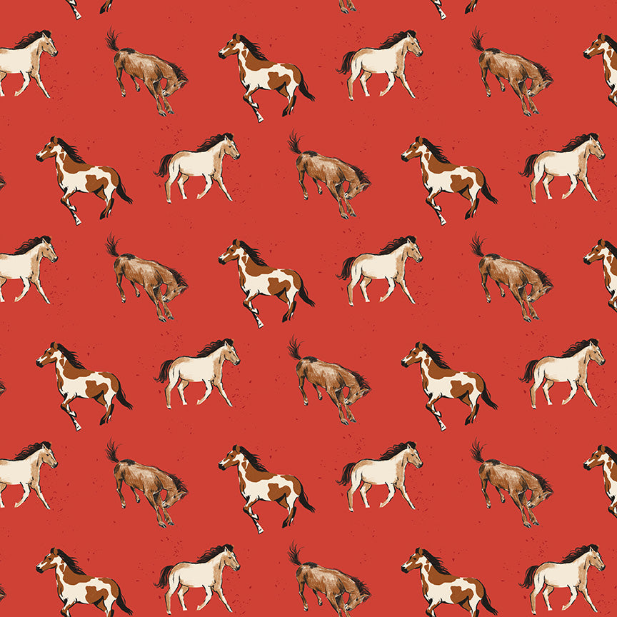 Wild Rose Horses Red Fabric - By the yard