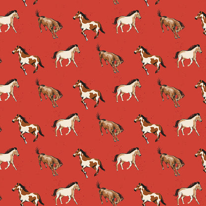 Wild Rose Horses Red Fabric - By the yard