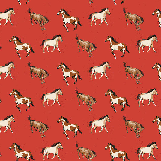 Wild Rose Horses Red Fabric - By the yard