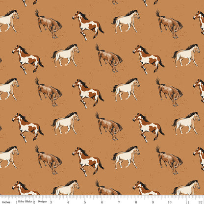 Wild Rose Horses Sienna Fabric - By the yard