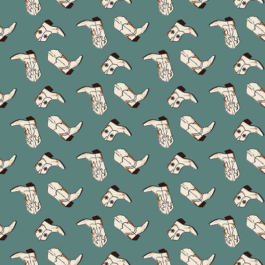 Wild Rose Boots Teal Fabric - By the yard
