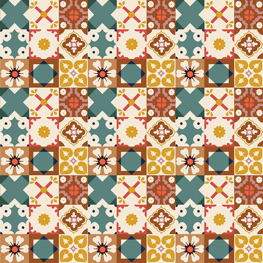 Wild Rose Tiles Multi Fabric - By the yard