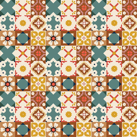 Wild Rose Tiles Multi Fabric - By the yard