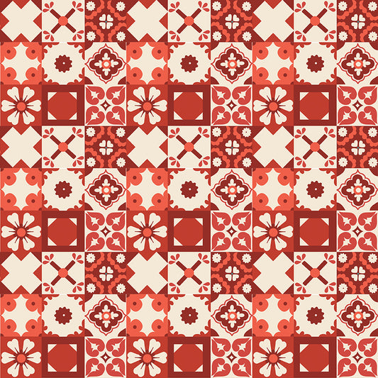 Wild Rose Tiles Red Fabric - By the yard