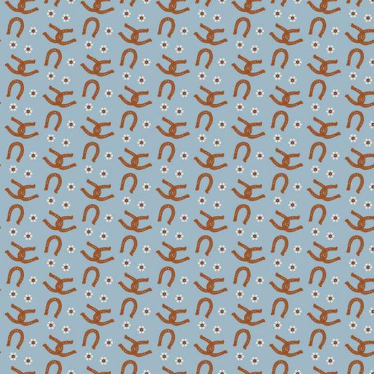 Wild Rose Horseshoes Blue Fabric - By the yard
