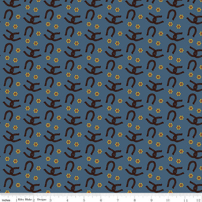 Wild Rose Horseshoes Denim Fabric - By the yard