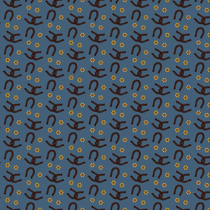 Wild Rose Horseshoes Denim Fabric - By the yard