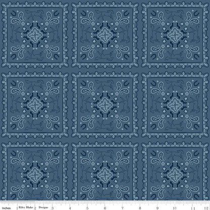 Wild Rose Bandanas Denim Fabric - By the yard