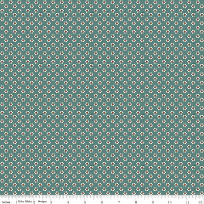 Wild Rose Tiny Flowers Teal Fabric - By the yard
