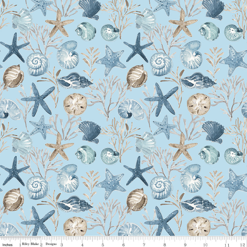 Blue Escape Coastal Ocean Floor Sky Fabric - By the yard