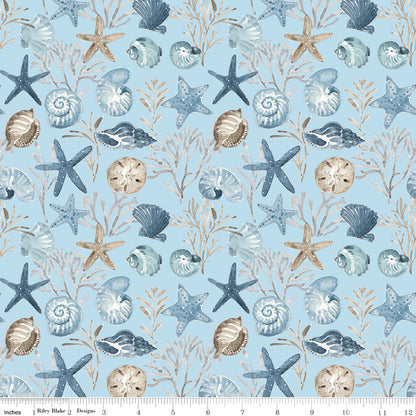 Blue Escape Coastal Ocean Floor Sky Fabric - By the yard