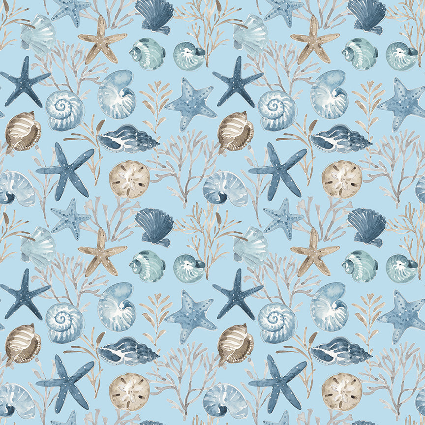 Blue Escape Coastal Ocean Floor Sky Fabric - By the yard