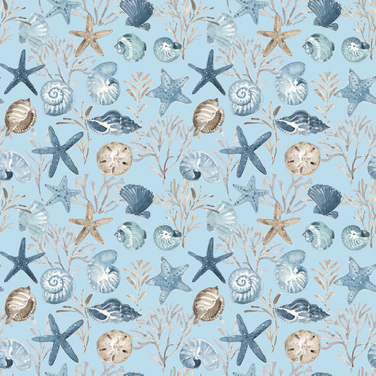 Blue Escape Coastal Ocean Floor Sky Fabric - By the yard