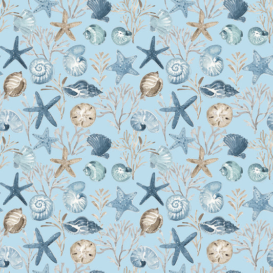 Blue Escape Coastal Ocean Floor Sky Fabric - By the yard