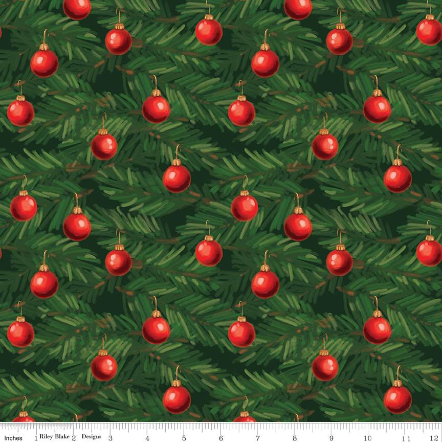 Christmas Wishes Ornaments Green Fabric