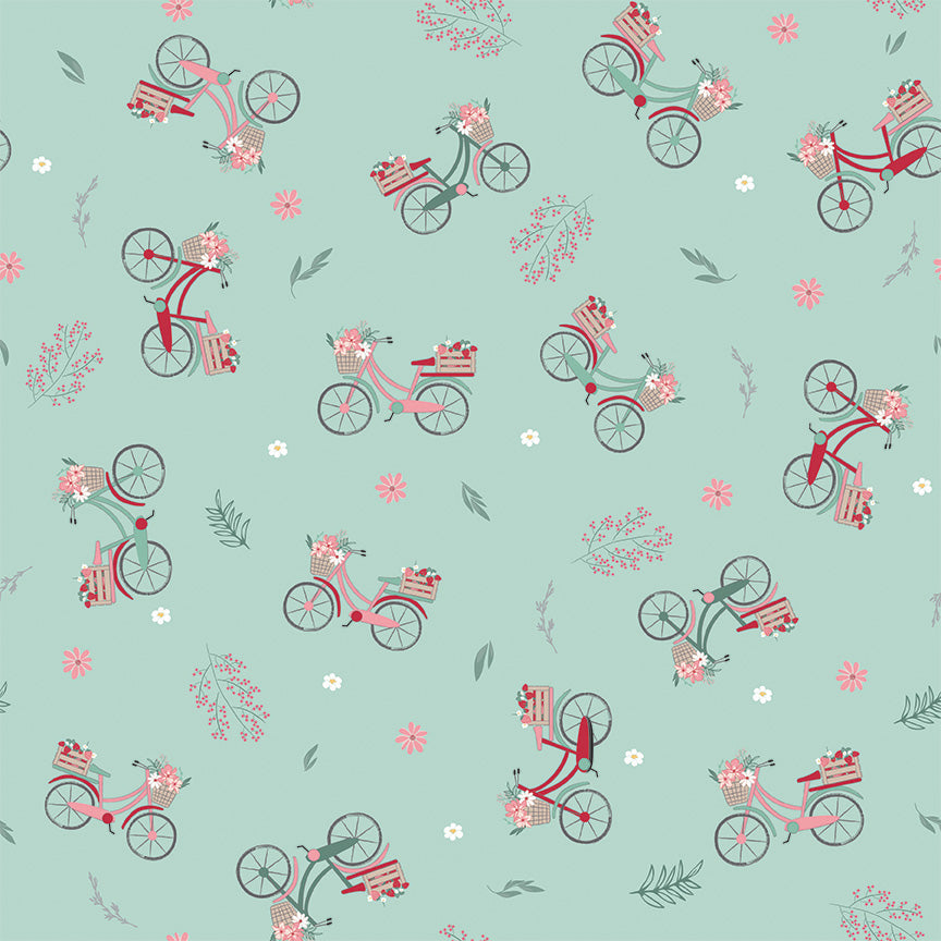 PREORDER Berry Market Bicycles Mint Fabric - By the yard