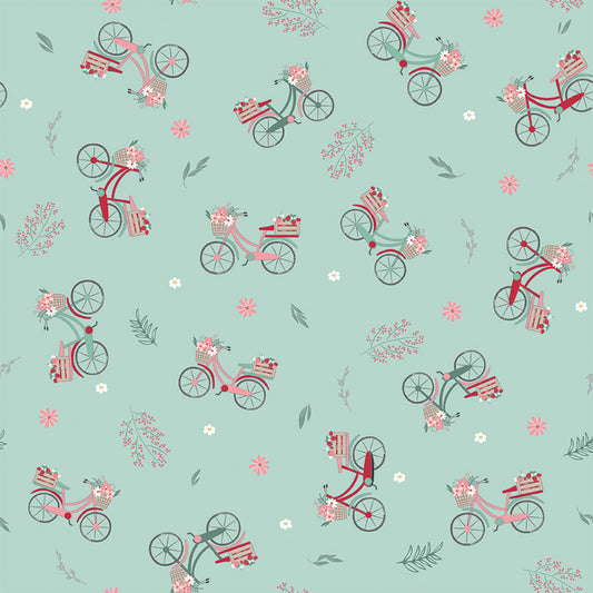PREORDER Berry Market Bicycles Mint Fabric - By the yard