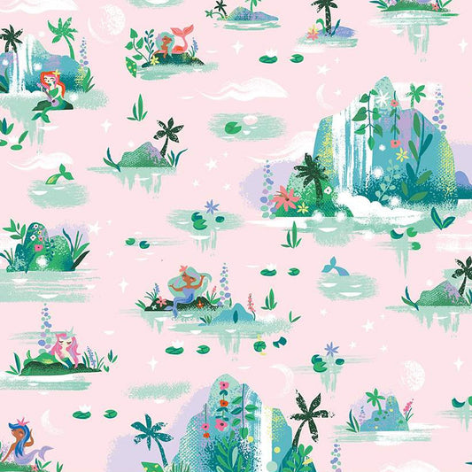 Forever Neverland Mermaid Lagoon Pink Fabric - By the yard