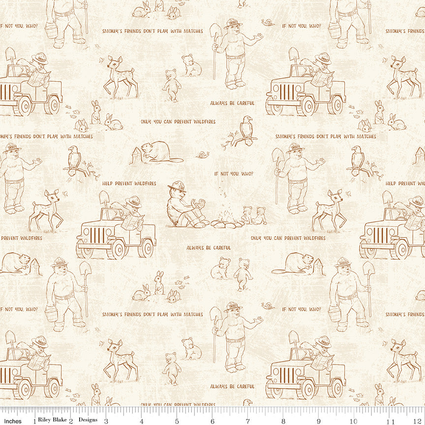 Friends of Smokey Bear Outlines Cream Fabric - By the yard