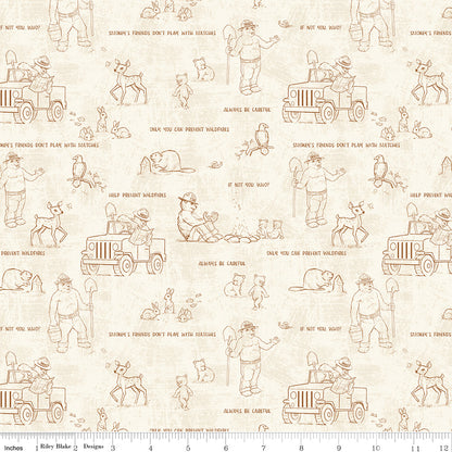 Friends of Smokey Bear Outlines Cream Fabric - By the yard