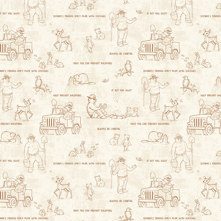 Friends of Smokey Bear Outlines Cream Fabric - By the yard