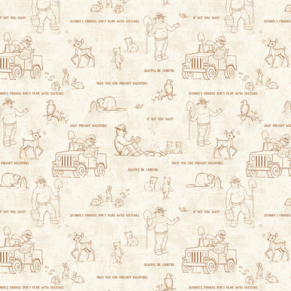 Friends of Smokey Bear Outlines Cream Fabric - By the yard