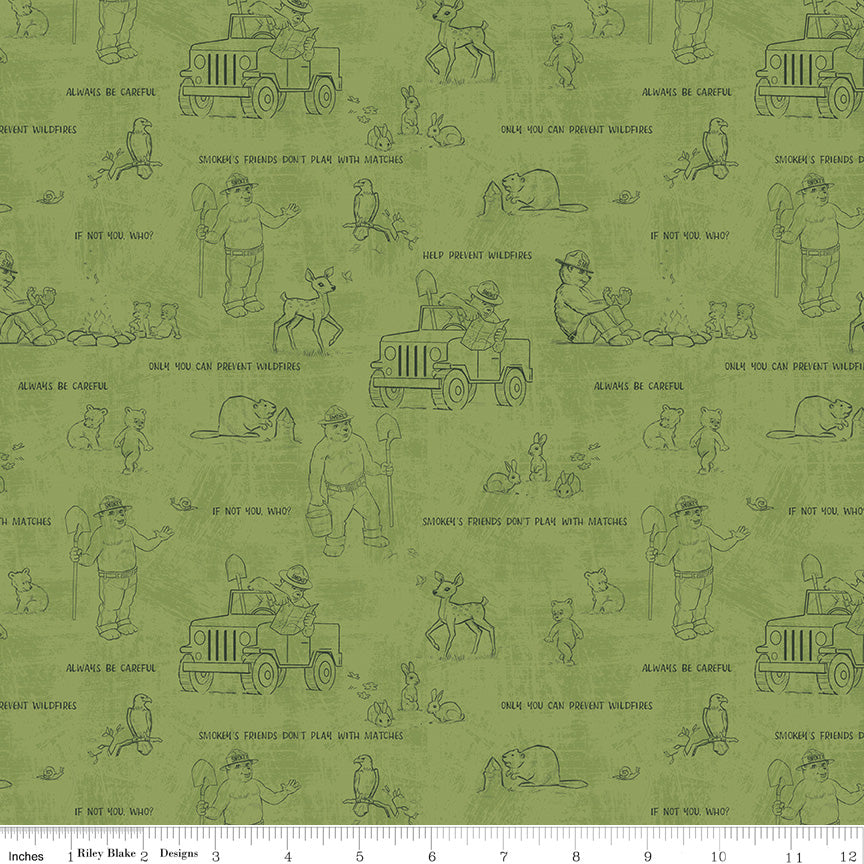 Friends of Smokey Bear Outlines Grass Fabric - By the yard