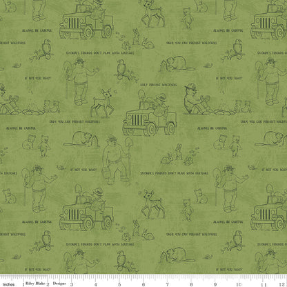Friends of Smokey Bear Outlines Grass Fabric - By the yard