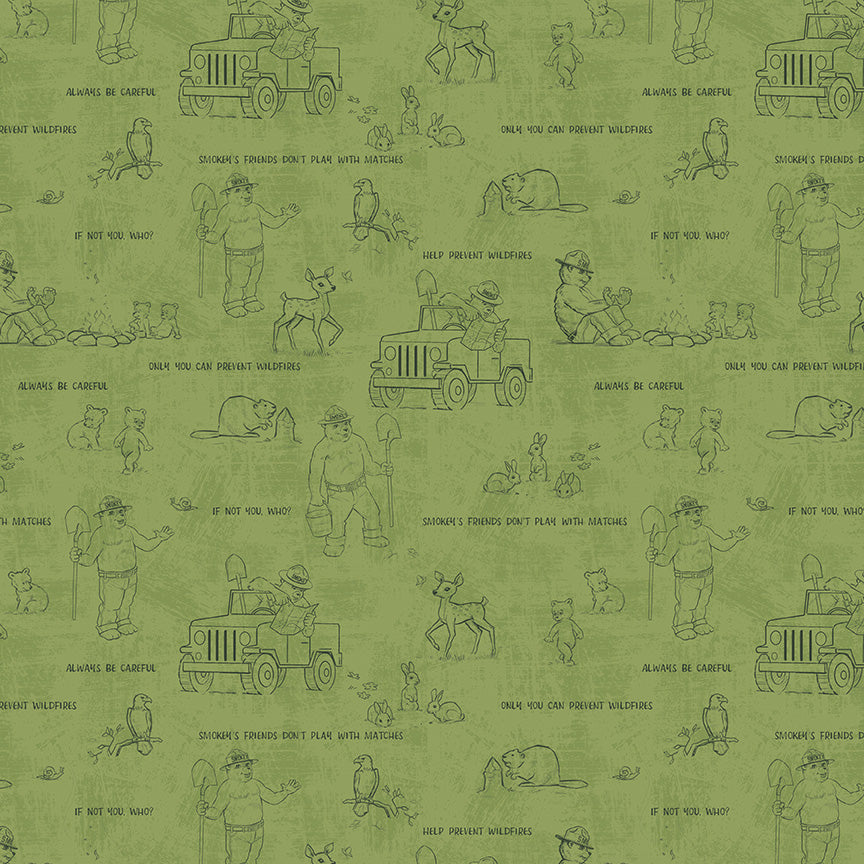 Friends of Smokey Bear Outlines Grass Fabric - By the yard
