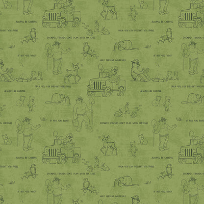 Friends of Smokey Bear Outlines Grass Fabric - By the yard