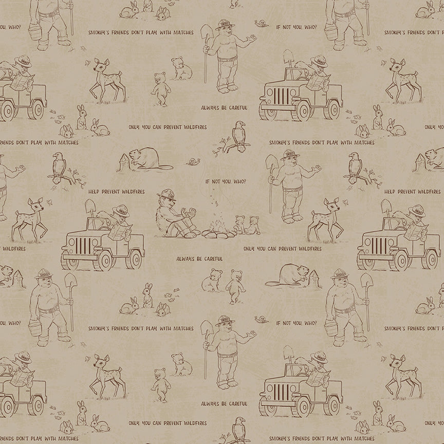 Friends of Smokey Bear Outlines Sand Fabric - By the yard