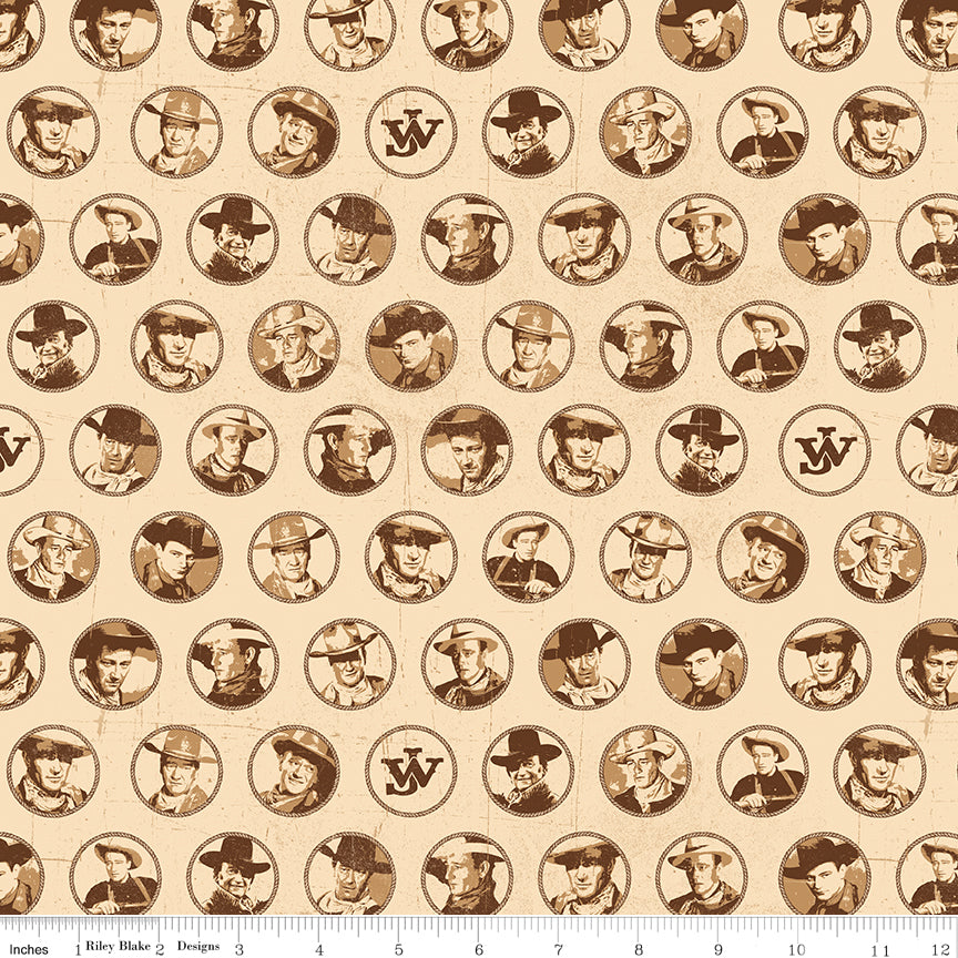 John Wayne American West Circles Cream Fabric - By the yard
