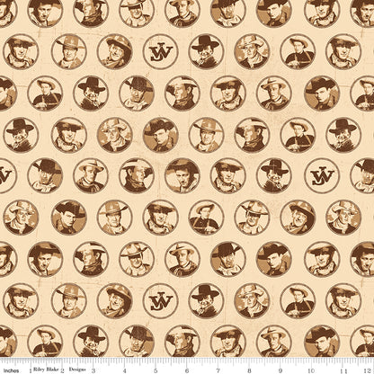 John Wayne American West Circles Cream Fabric - By the yard