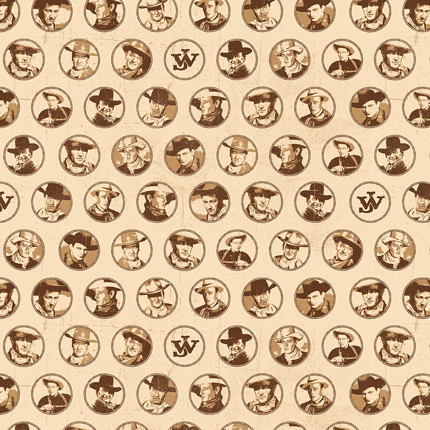John Wayne American West Circles Cream Fabric - By the yard