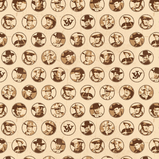 John Wayne American West Circles Cream Fabric - By the yard