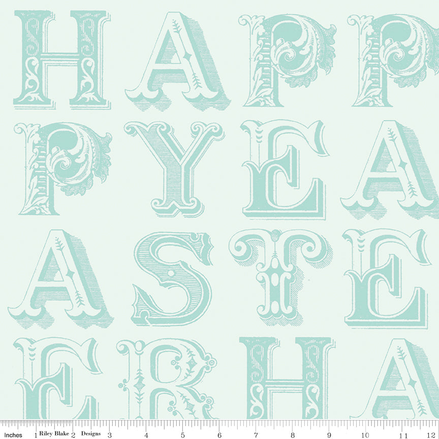 Egg Hunt Happy Easter Blender Aqua Fabric