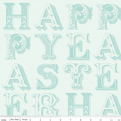 Egg Hunt Happy Easter Blender Aqua Fabric - By the yard