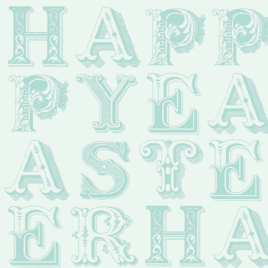 Egg Hunt Happy Easter Blender Aqua Fabric