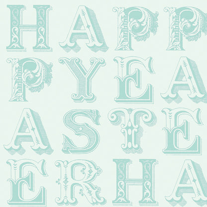 Egg Hunt Happy Easter Blender Aqua Fabric - By the yard