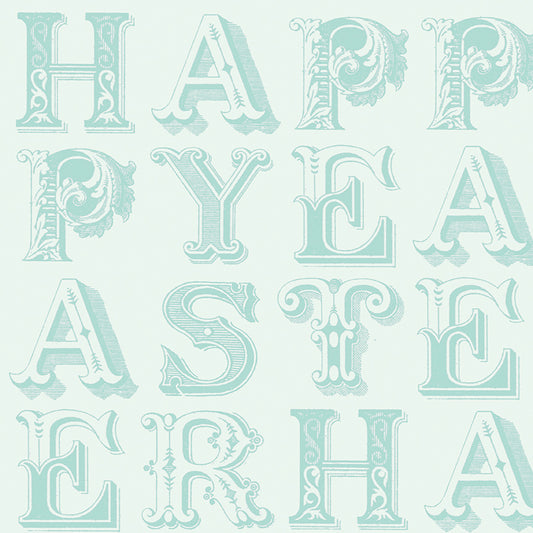 Egg Hunt Happy Easter Blender Aqua Fabric - By the yard
