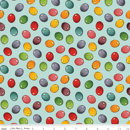 Egg Hunt Jelly Beans Aqua Fabric - By the yard