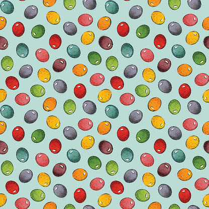 Egg Hunt Jelly Beans Aqua Fabric - By the yard